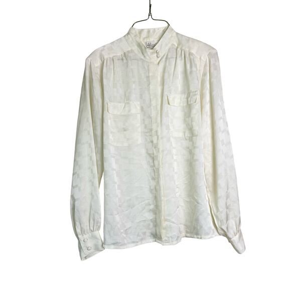 Alicia VINTAGE Ivory checkered‎ plaid Jacquard material covered button blouse 14 - Picture 1 of 8